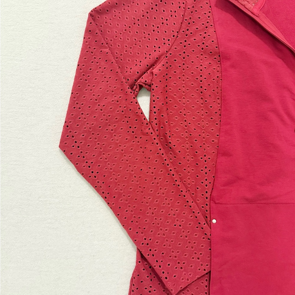 Raspberry Pink Mock Neck Jacket Eyelet Detail Women’s M NWOT - Picture 3 of 6